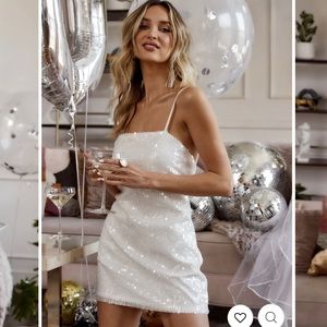 12th Tribe Emmy White Sequin Micro Mini Dress